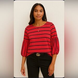 Calvin Klein Women's Black & Red Blouse Top Balloon Statement Sleeves Women's 0X